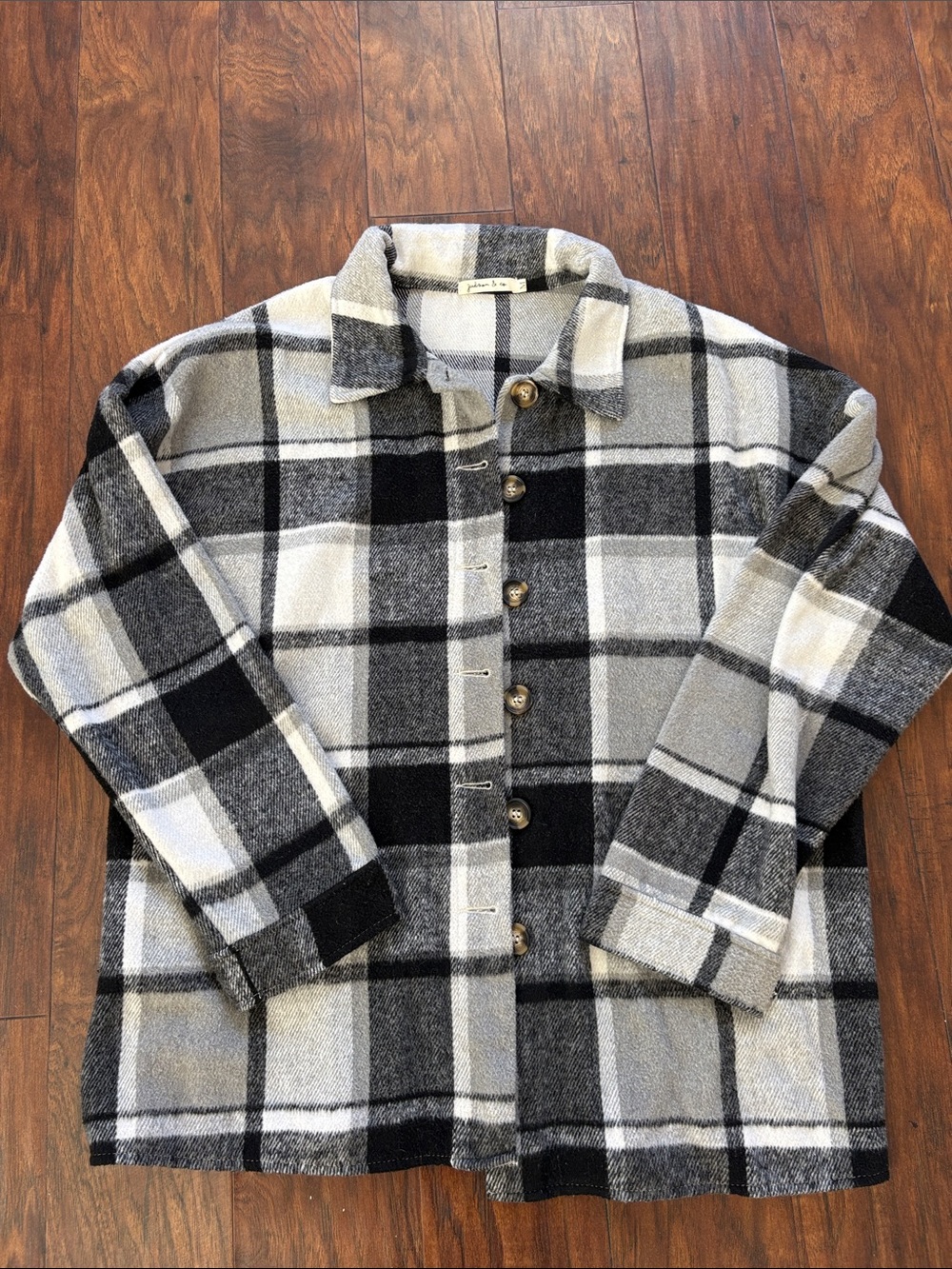 Women's Black & Gray Plaid Teddy Shacket Jacket